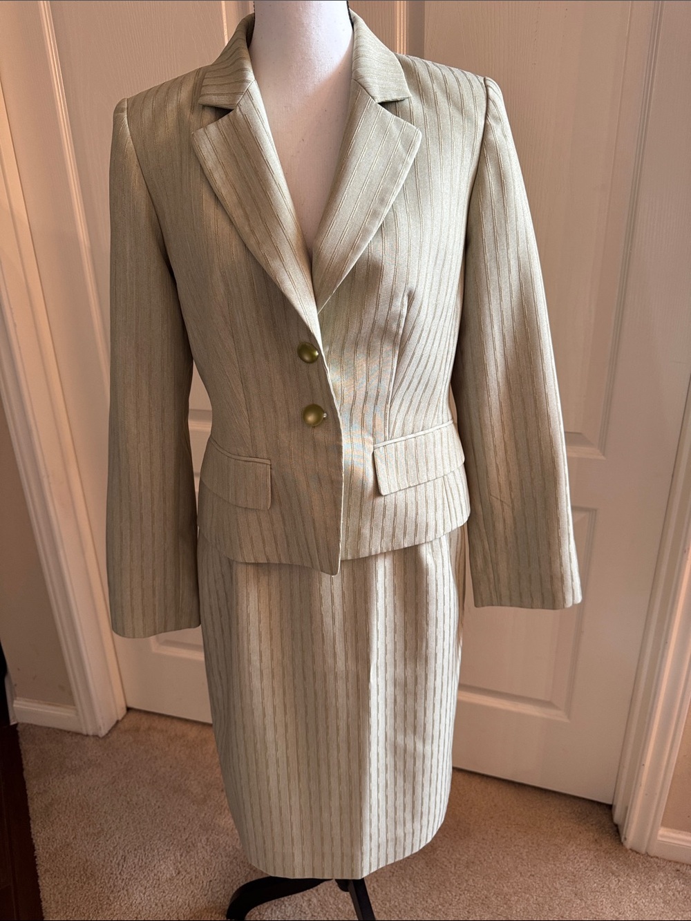 Light Green Pinstripe Women's Suit Jacket and Skirt - Size 10